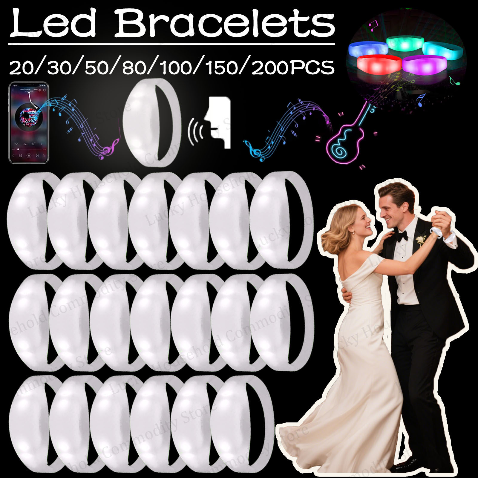20-100 قطعة من أساور LED تتفاع - مراجعة Audio Music Dj وسعره